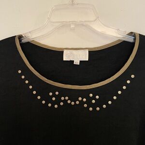 Breeze by Dorothy Schoelen Black Long Sleeve Studded Neckline Shirt Top Women XL